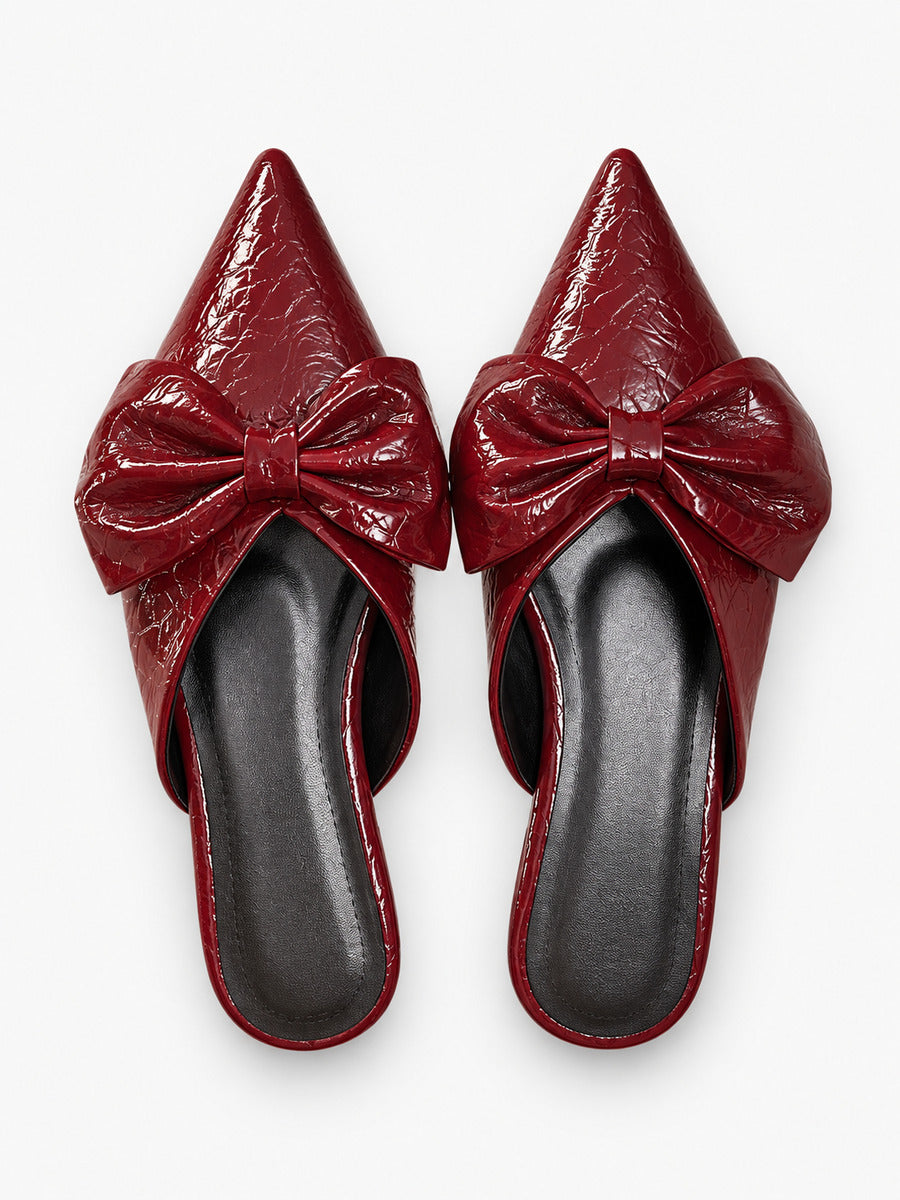 Rachel-Rose – Mule en cuir souple à nœud femme – Rouge bordeaux — dessus