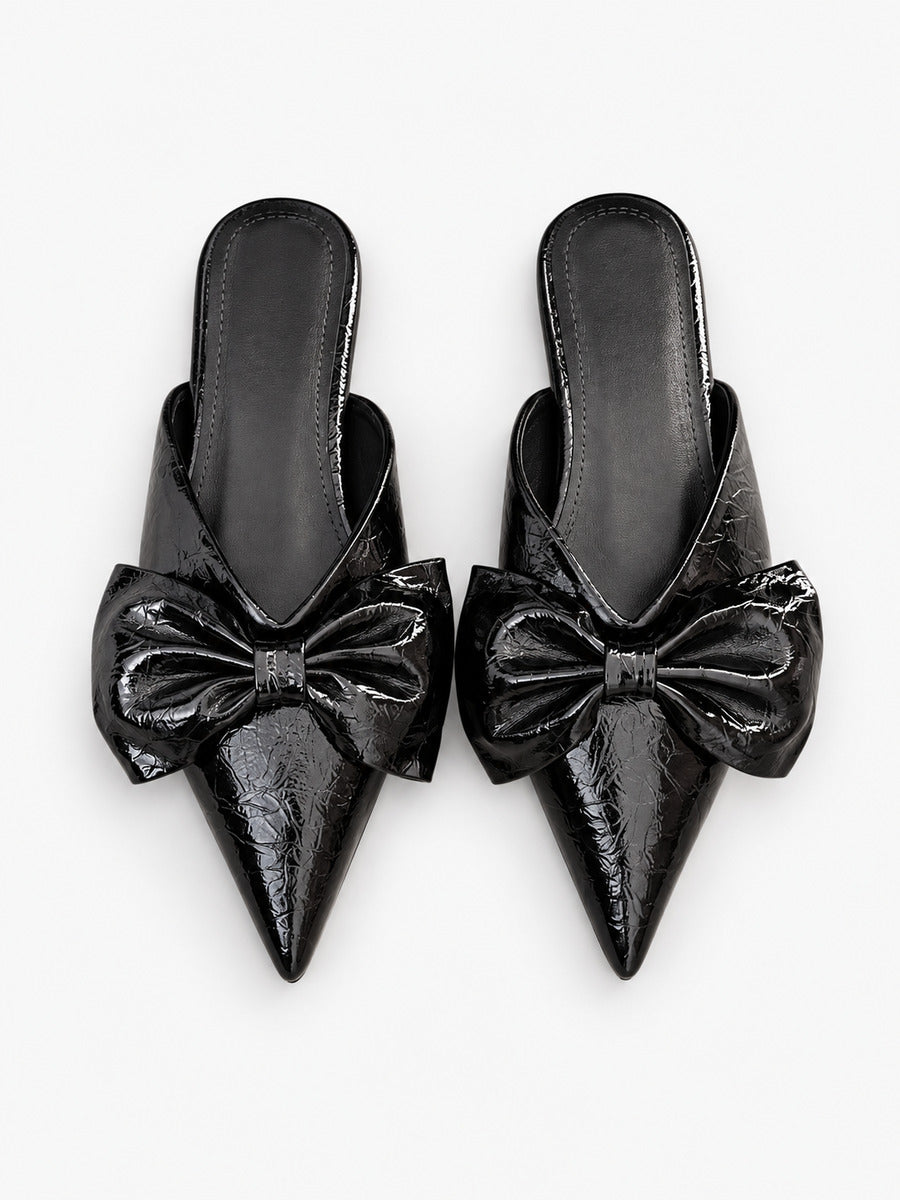 Rachel-Rose – Mule en cuir souple à nœud femme – Noir — dessus