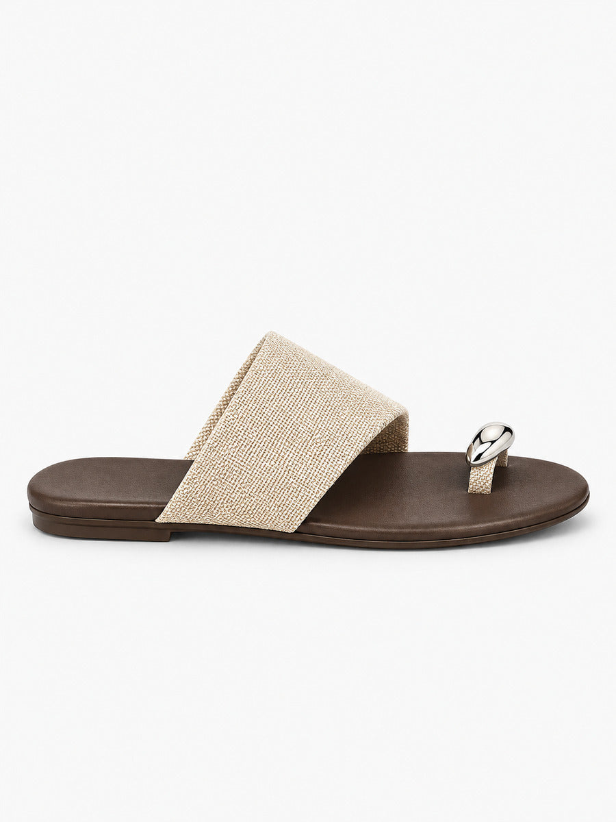 Sabrina-Marie – Sandale plate gladiateur à entre-doigts femme – Beige — profil droit