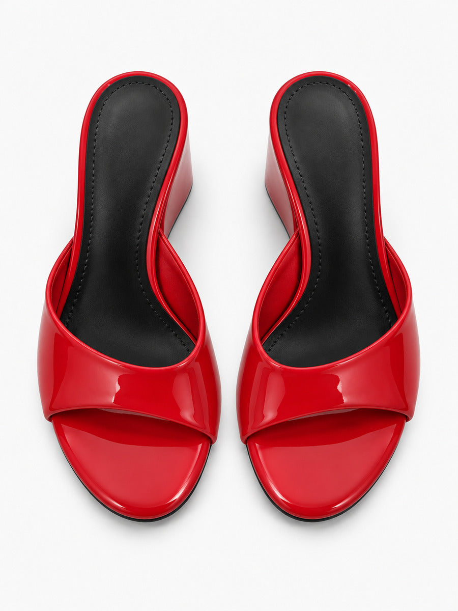 Sandra-Rose – Mule compensée en cuir verni femme – Rouge — dessus