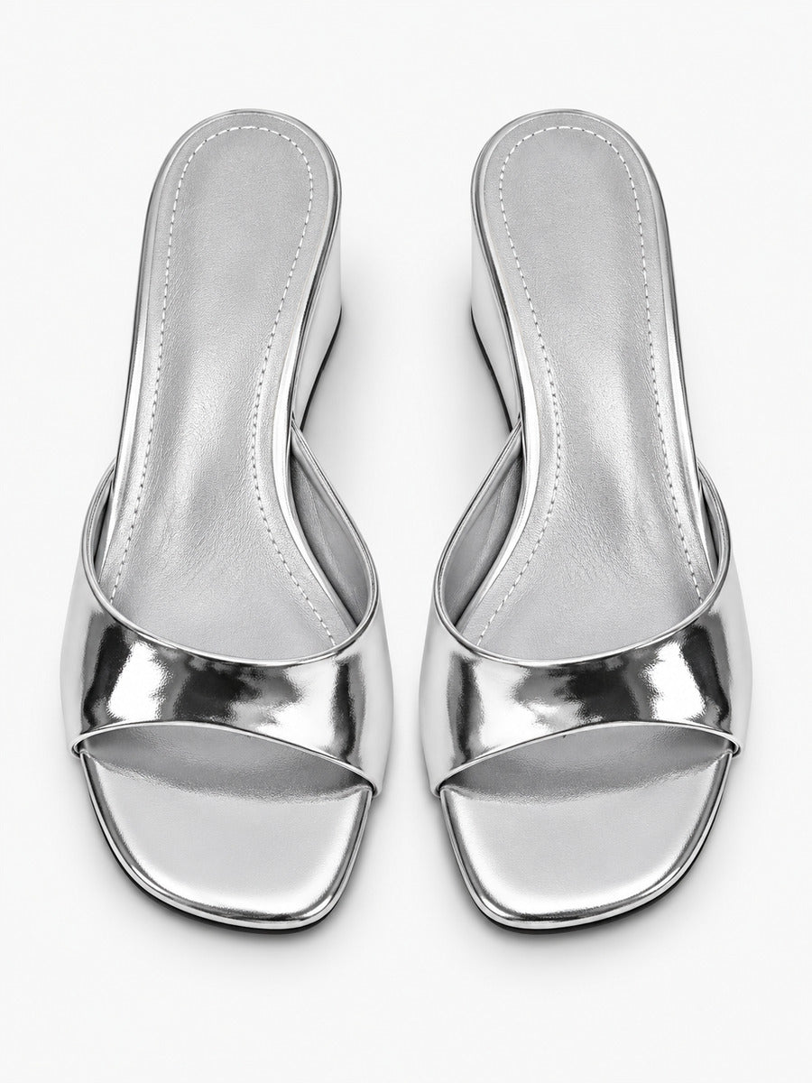 Sandra-Rose – Mule compensée en cuir verni femme – Argent — dessus