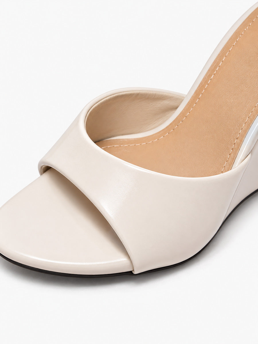 Sandra-Rose – Mule compensée en cuir verni femme – Beige — détail
