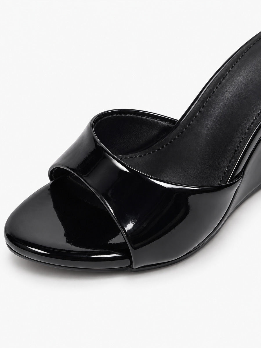 Sandra-Rose – Mule compensée en cuir verni femme – Noir — détail