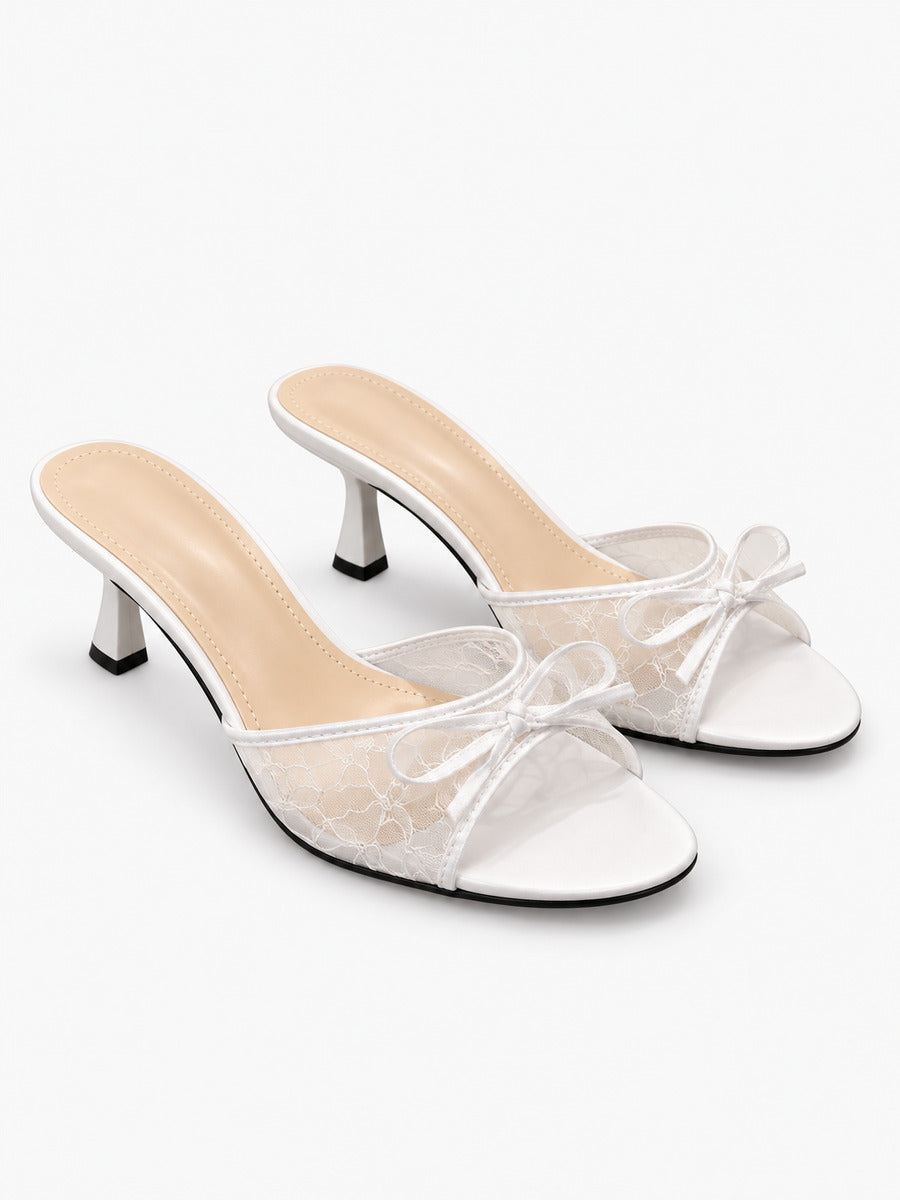 Sophie-Marie – Mule pointue en filet à nœud femme – Beige — trois quarts