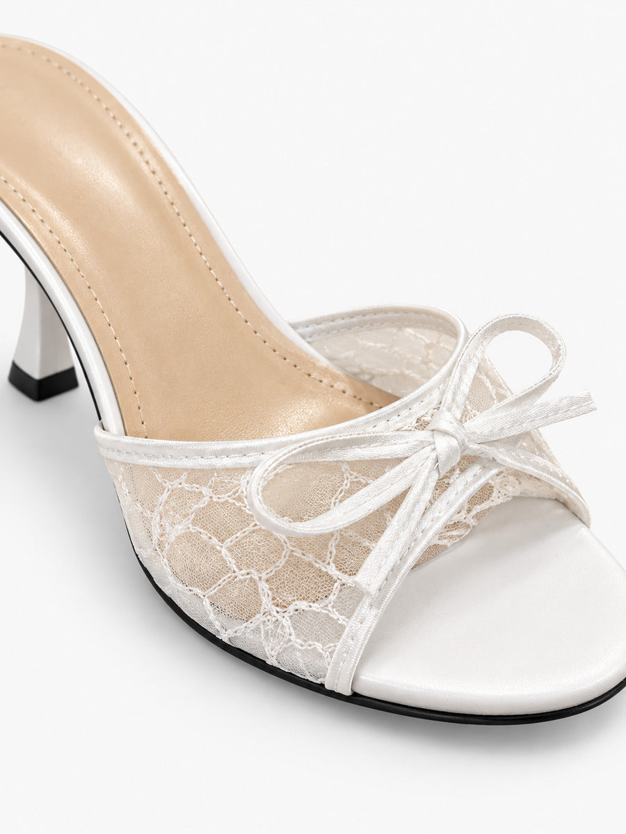 Sophie-Marie – Mule pointue en filet à nœud femme – Beige — détail