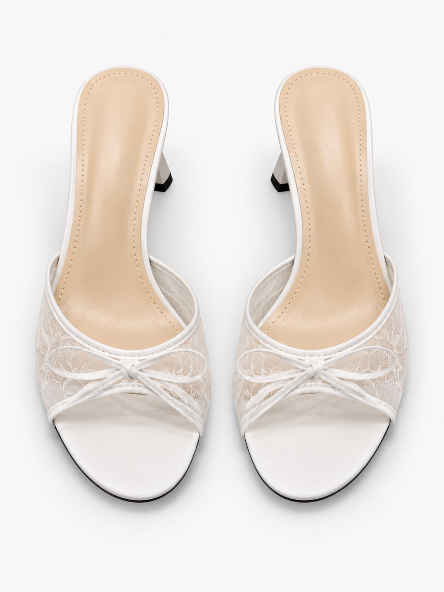 Sophie-Marie – Mule pointue en filet à nœud femme – Beige — dessus