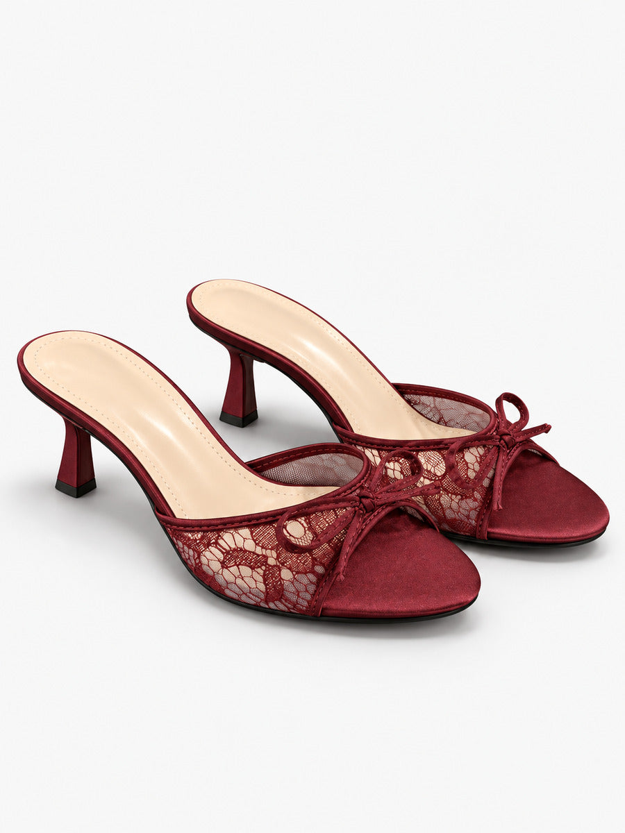 Sophie-Marie – Mule pointue en filet à nœud femme – Rouge — trois quarts