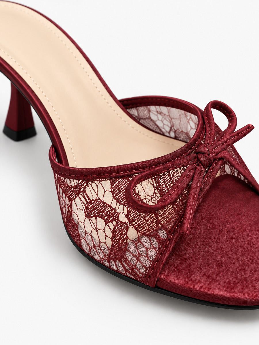 Sophie-Marie – Mule pointue en filet à nœud femme – Rouge — détail