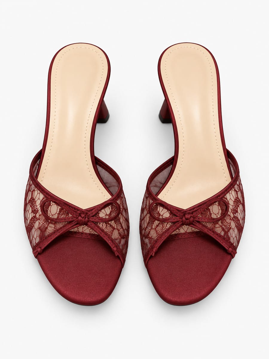 Sophie-Marie – Mule pointue en filet à nœud femme – Rouge — dessus