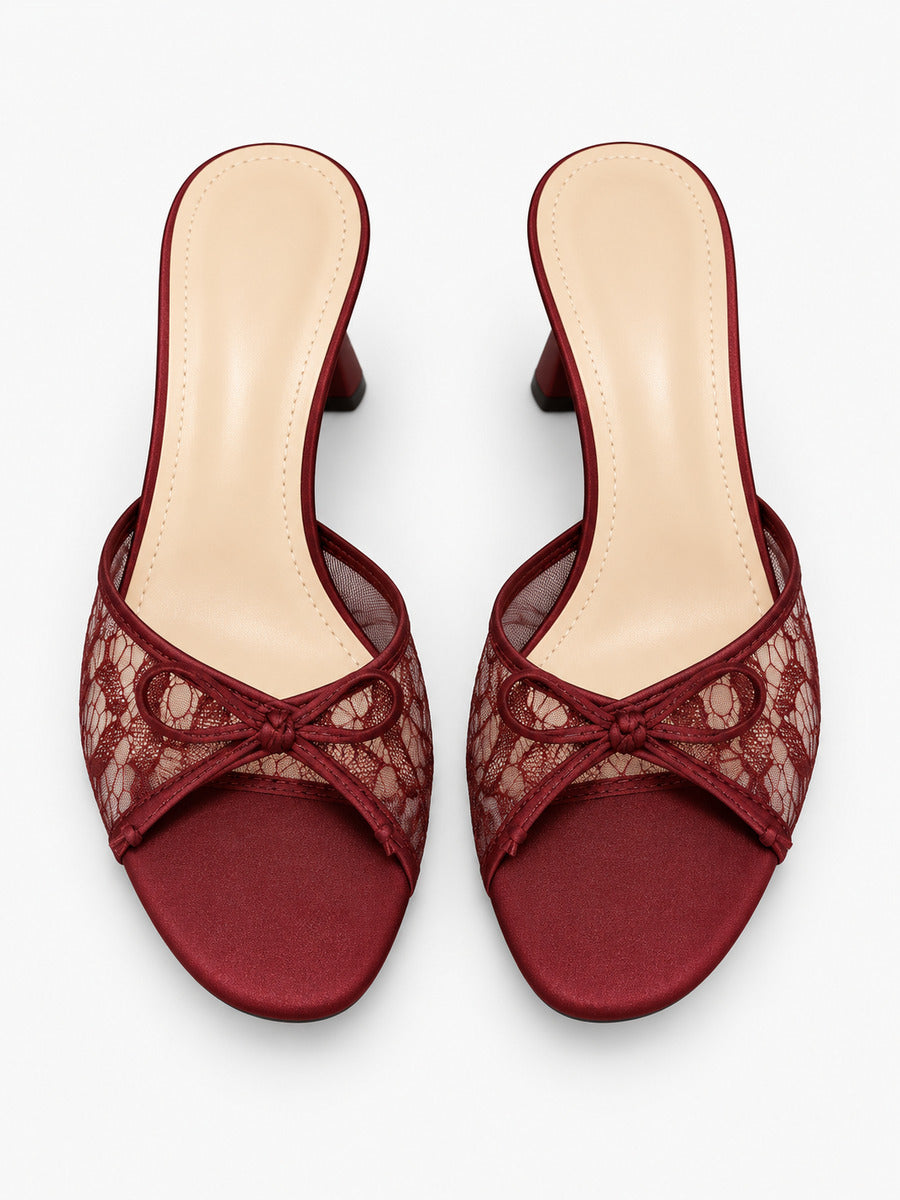 Sophie-Marie – Mule pointue en filet à nœud femme – Rouge — dessus