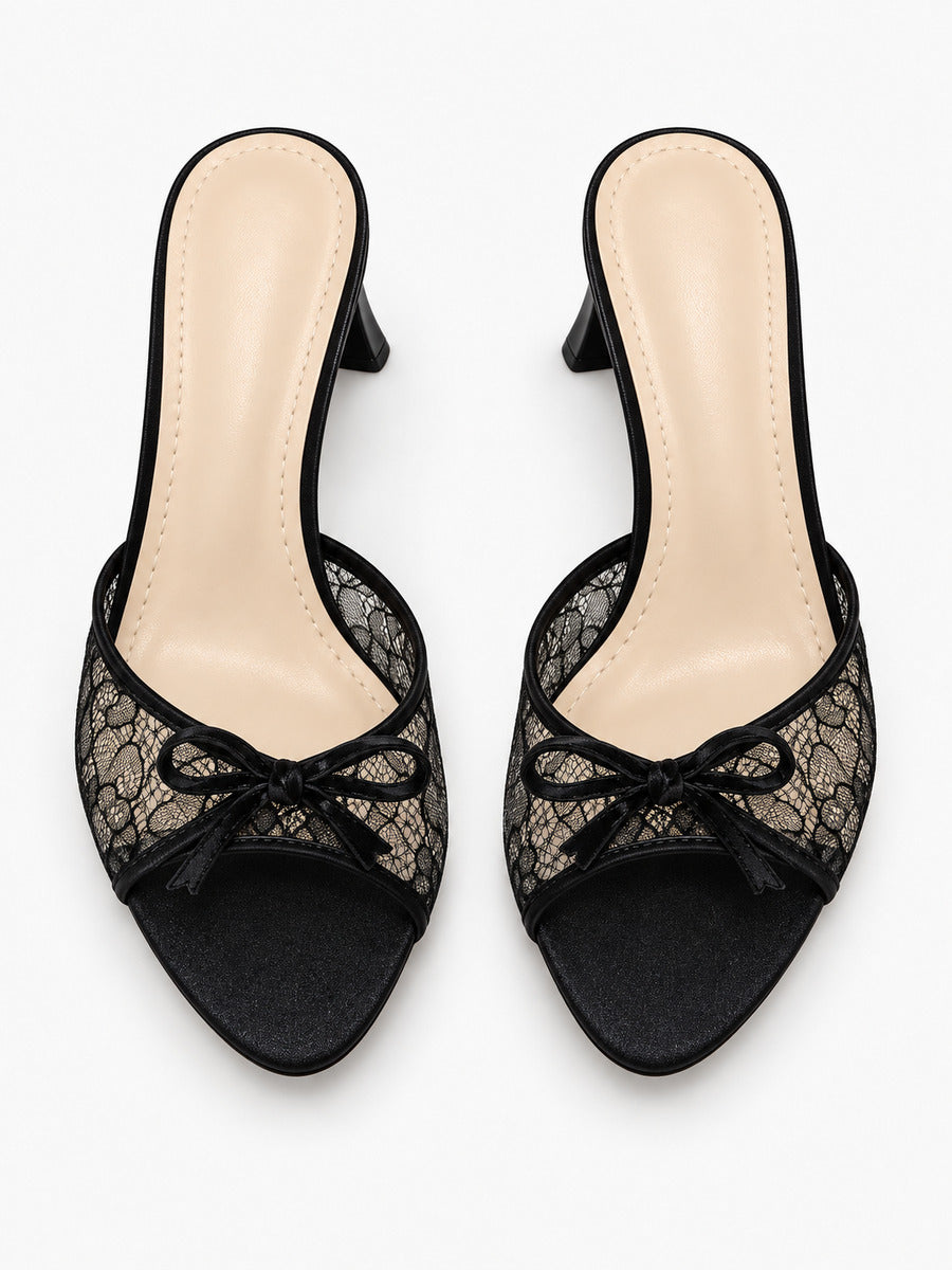 Sophie-Marie – Mule pointue en filet à nœud femme – Noir — dessus