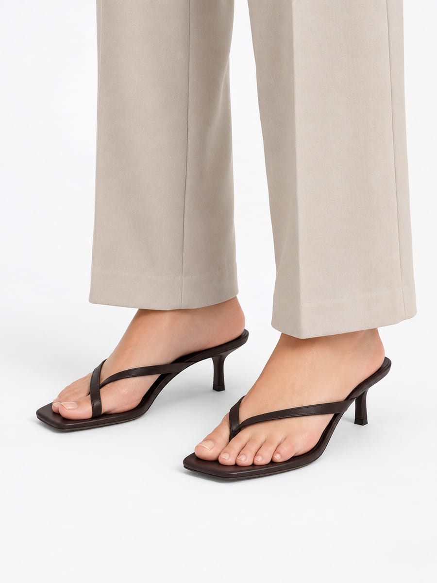 Sophie-Rose – Mule à talon haut bout carré femme – Marron — portée