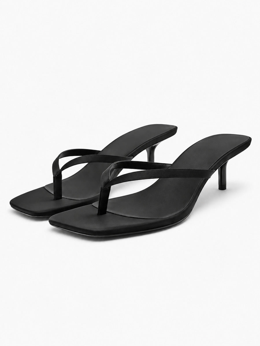 Sophie-Rose – Mule à talon haut bout carré femme – Noir — trois quarts