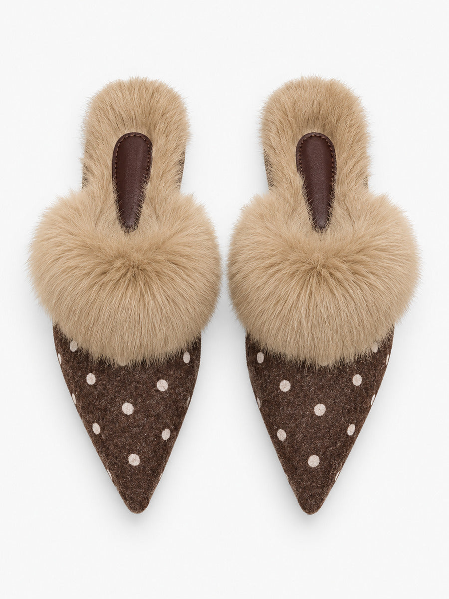 Stella-Marie – Mule fourrée à pois pointue femme – Kaki — dessus