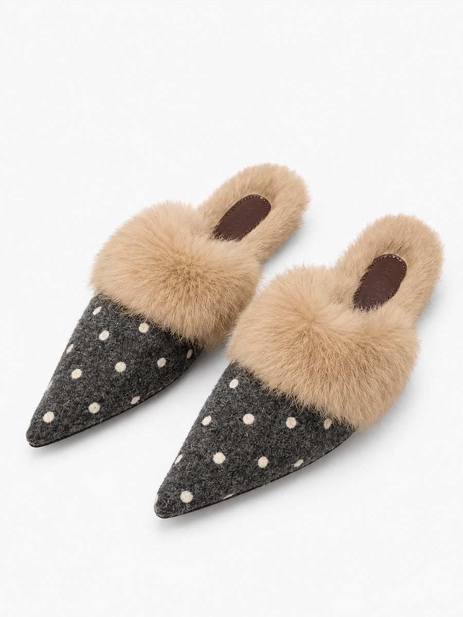 Stella-Marie – Mule fourrée à pois pointue femme – Gris — trois quarts
