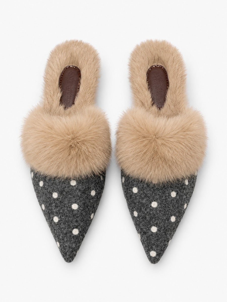 Stella-Marie – Mule fourrée à pois pointue femme – Gris — dessus