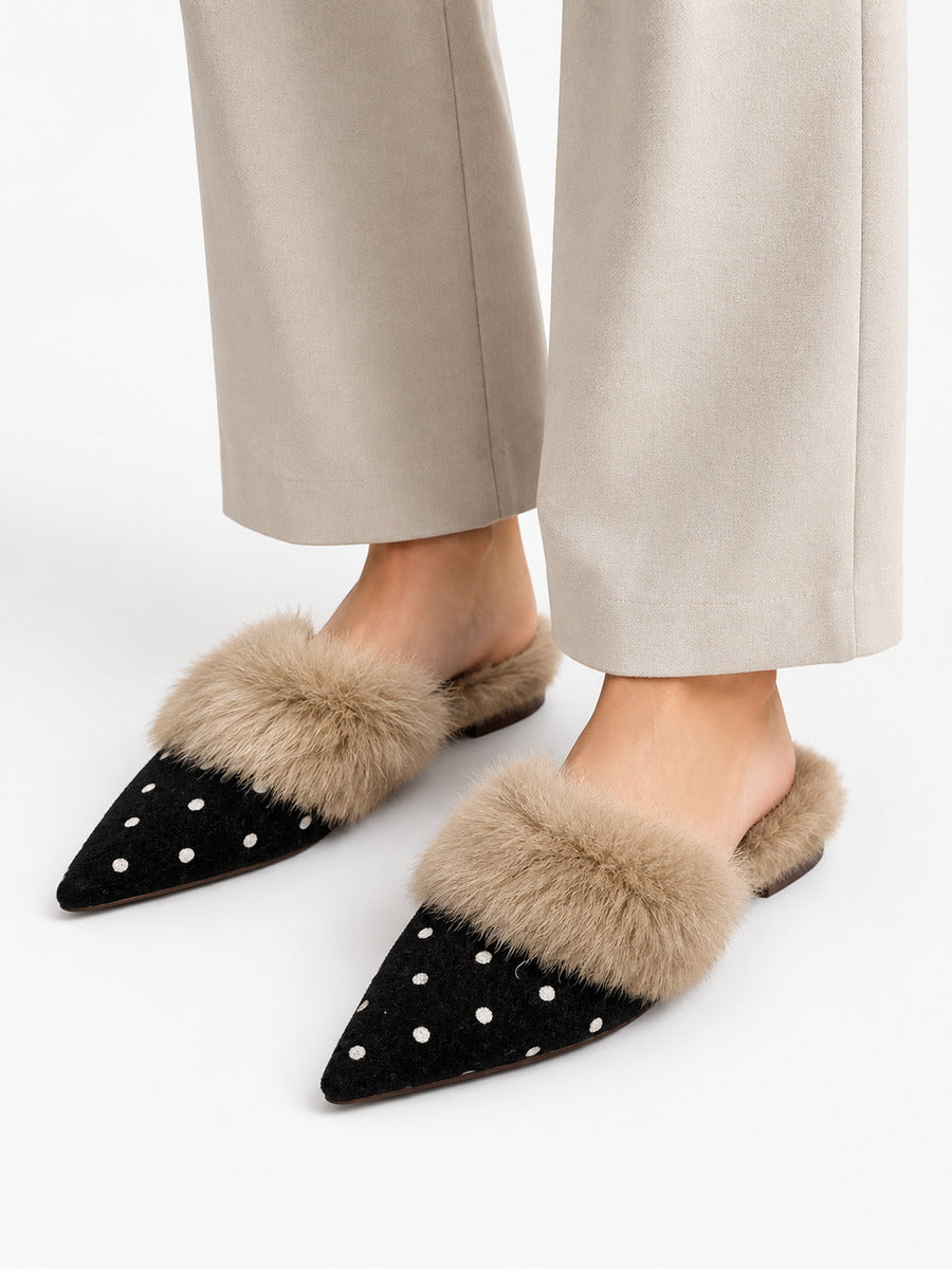 Stella-Marie – Mule fourrée à pois pointue femme – Noir — portée