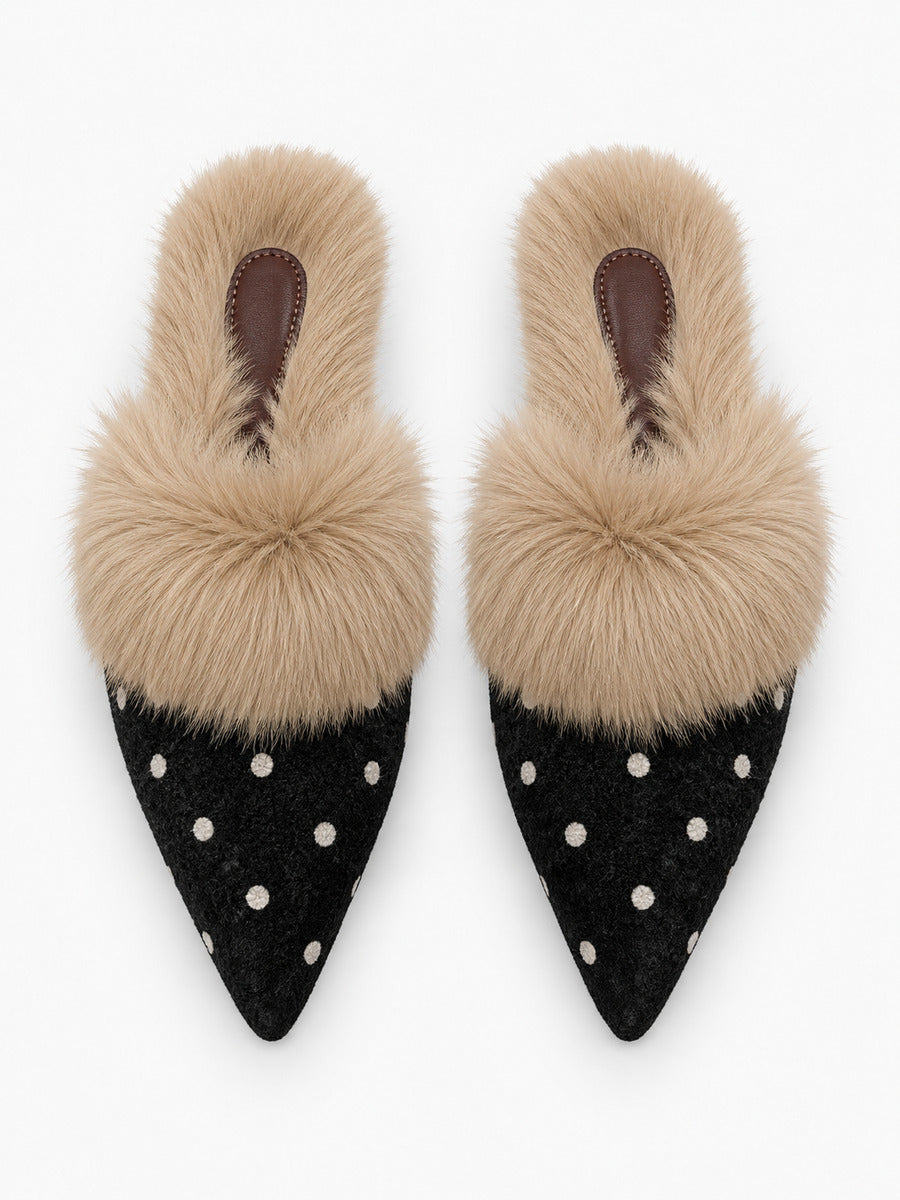 Stella-Marie – Mule fourrée à pois pointue femme – Noir — dessus