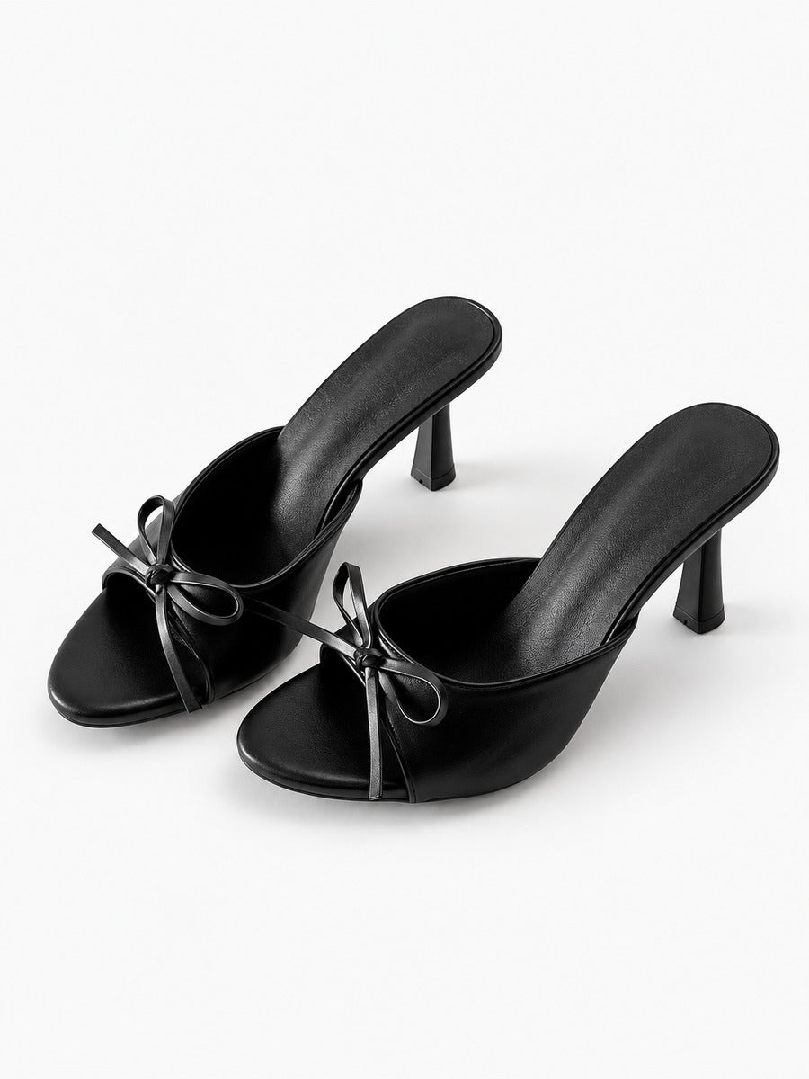 Stella-Rose – Mule de soirée à talon haut et nœud femme – Noir — trois quarts