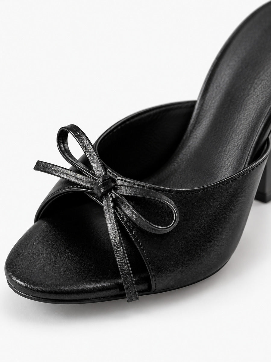 Stella-Rose – Mule de soirée à talon haut et nœud femme – Noir — détail
