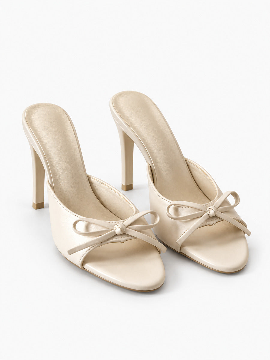 Stella-Rose – Mule de soirée à talon haut et nœud femme – Beige — trois quarts