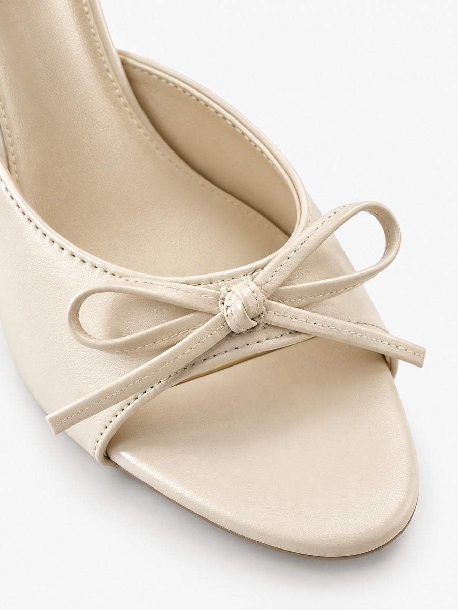 Stella-Rose – Mule de soirée à talon haut et nœud femme – Beige — détail