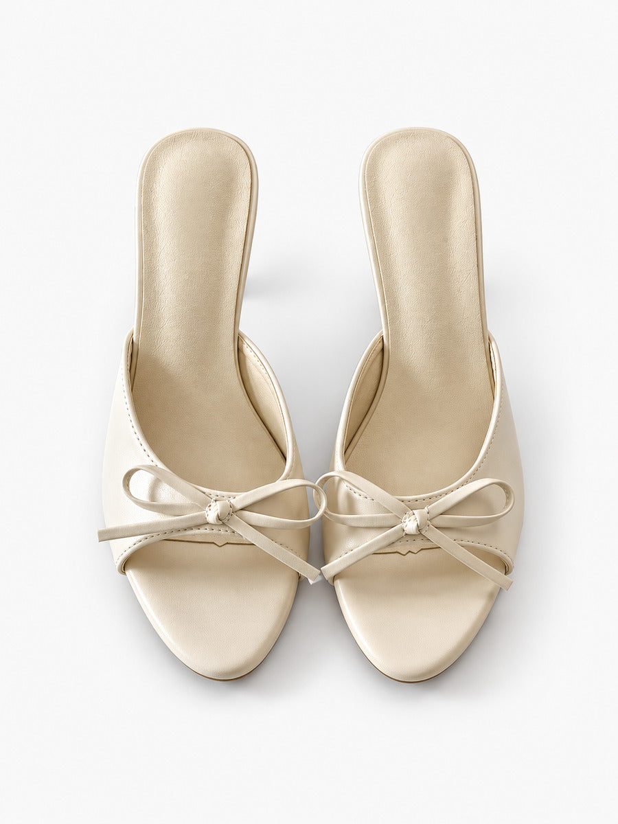 Stella-Rose – Mule de soirée à talon haut et nœud femme – Beige — dessus