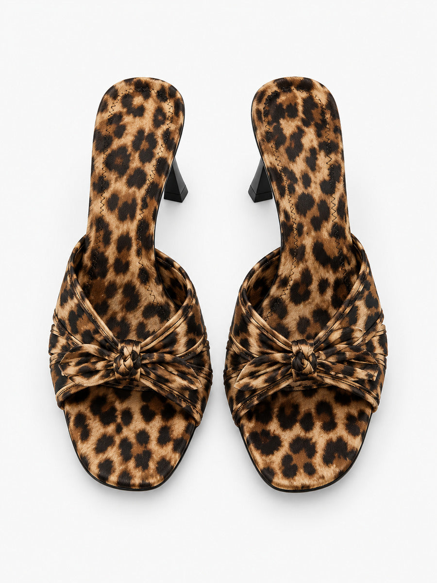Suzanne-Marie – Mule de luxe à talon haut et nœud femme – Léopard — dessus