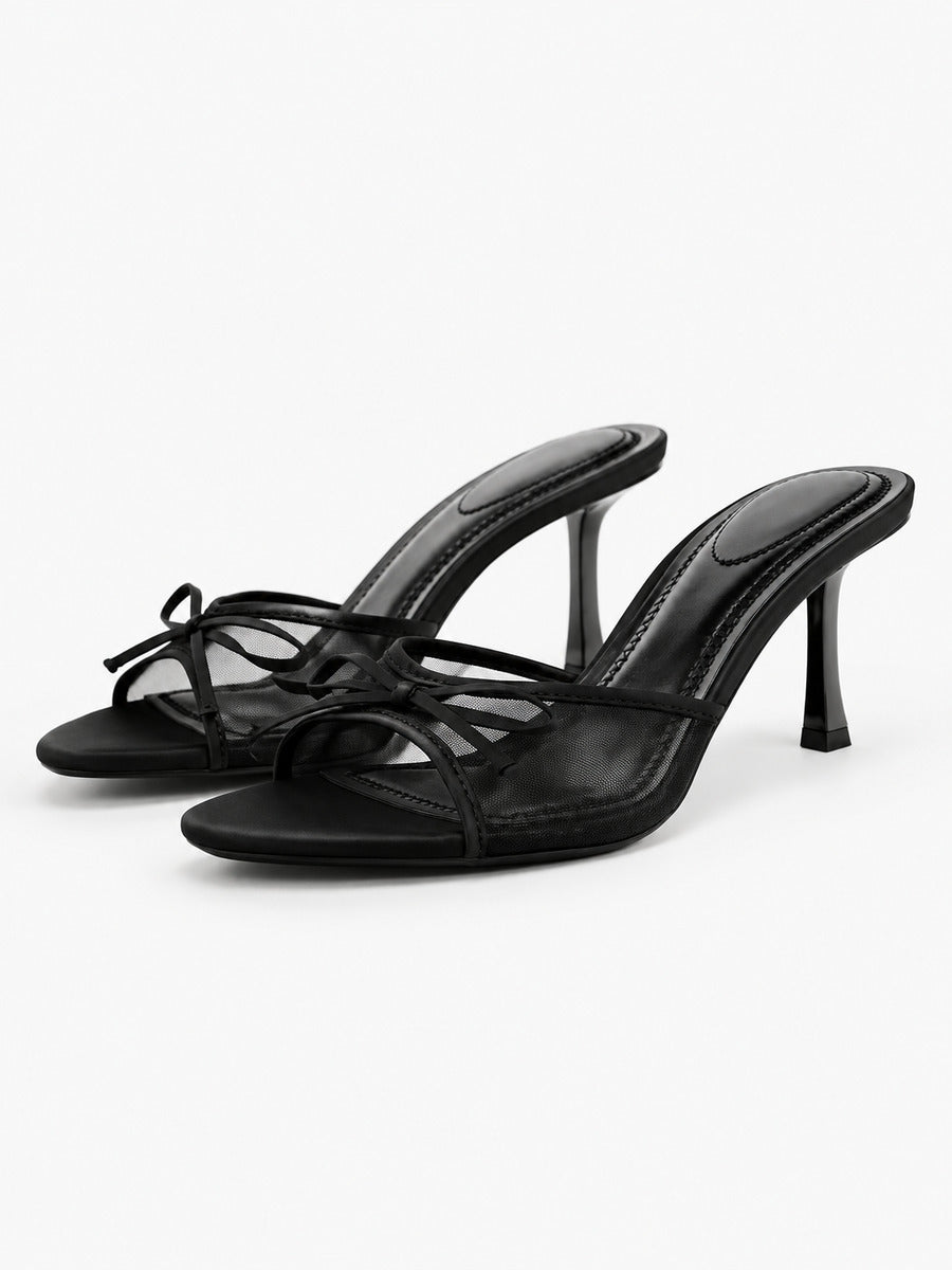 Suzanne-Marie – Mule de luxe à talon haut et nœud femme – Noir — trois quarts