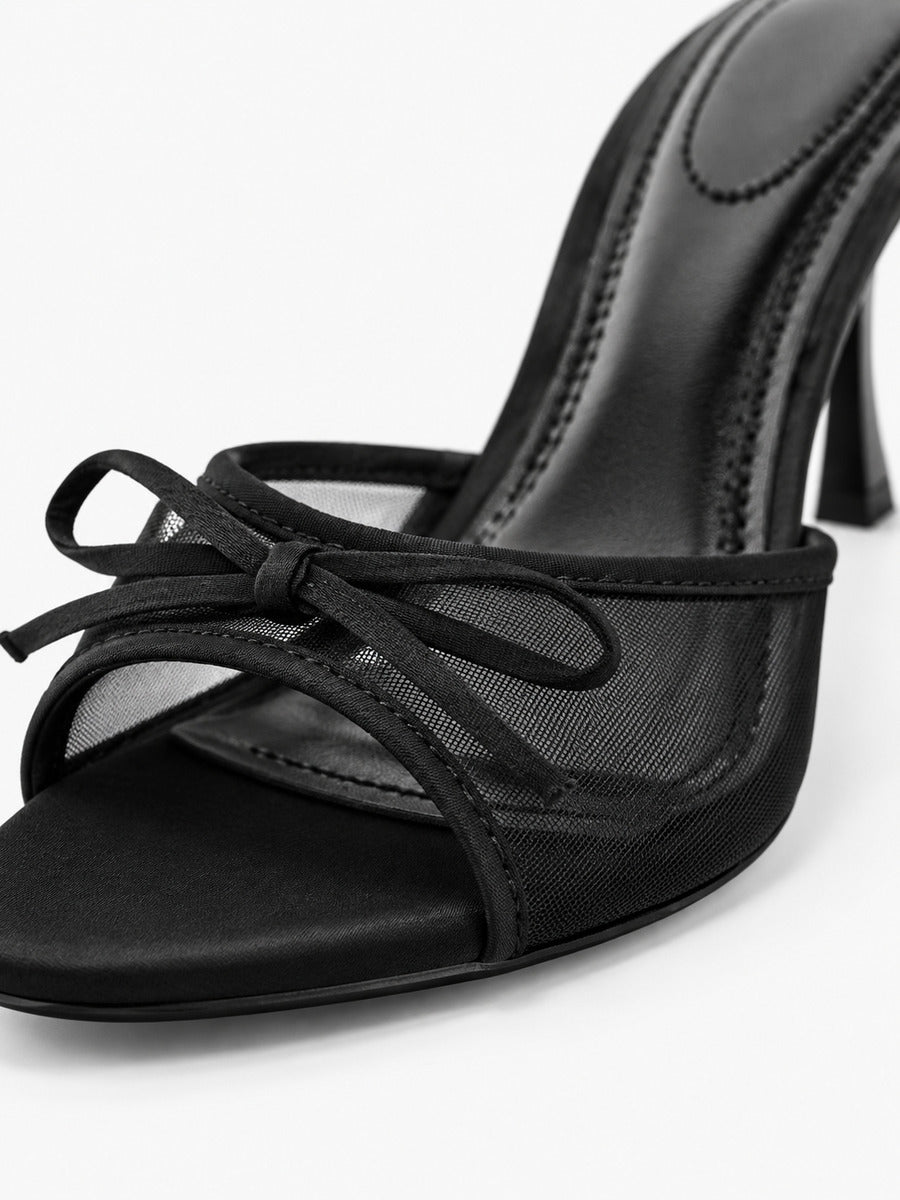 Suzanne-Marie – Mule de luxe à talon haut et nœud femme – Noir — détail