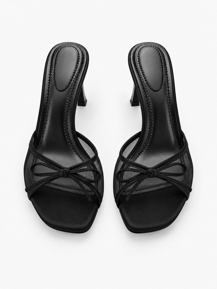 Suzanne-Marie – Mule de luxe à talon haut et nœud femme – Noir — dessus