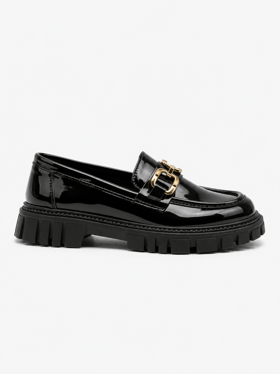 Casa Bellori Bianca – Mocassin enfant en cuir verni à boucle