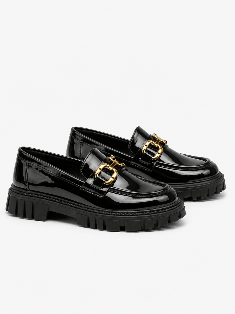 Casa Bellori Bianca – Mocassin enfant en cuir verni à boucle