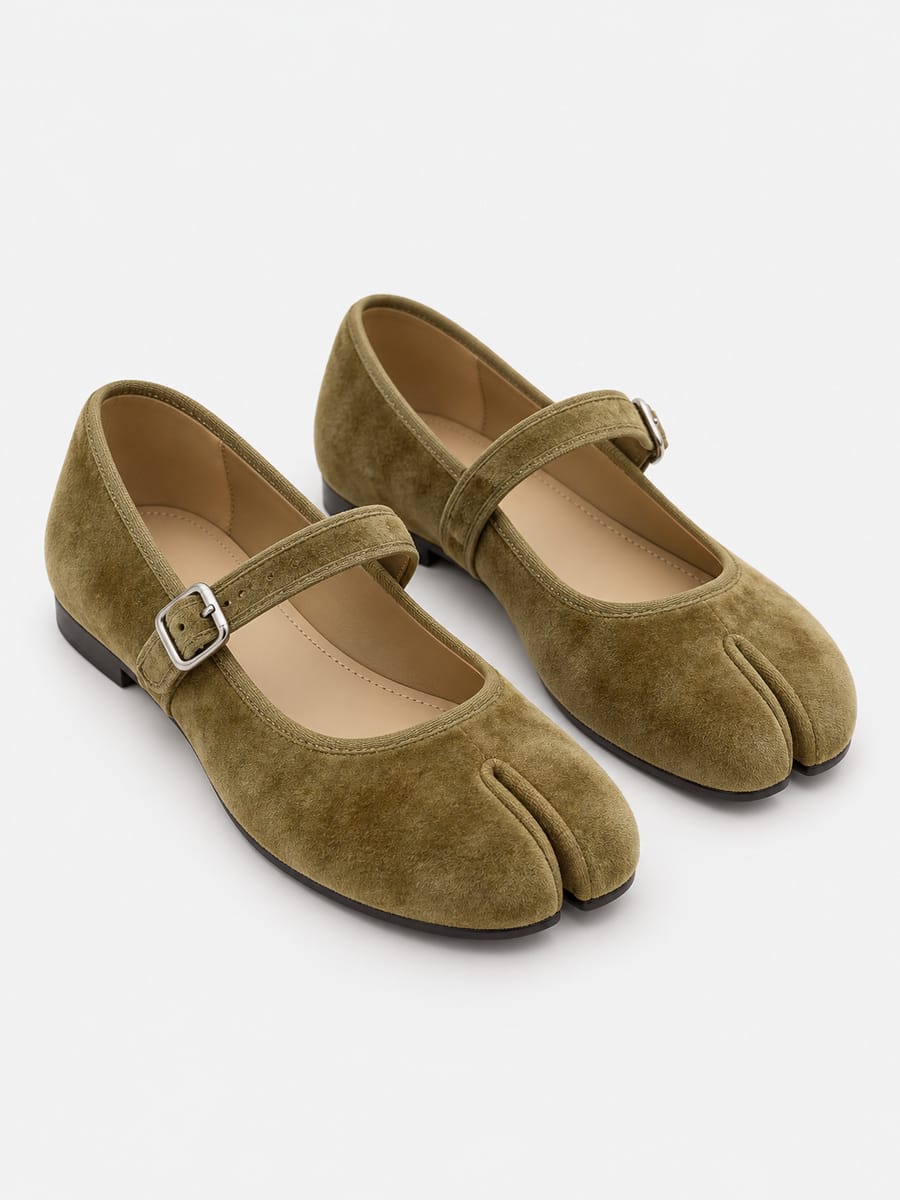 Casa Bellori Ninon – Babies tabi Mary Jane à boucle femme – Vert