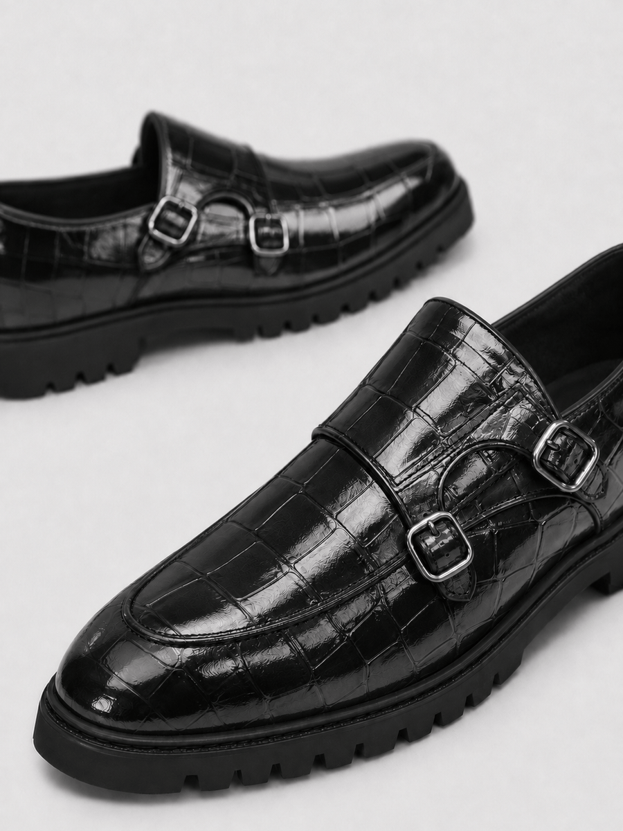 Casa Bellori Régis – Mocassin noir à double boucle homme