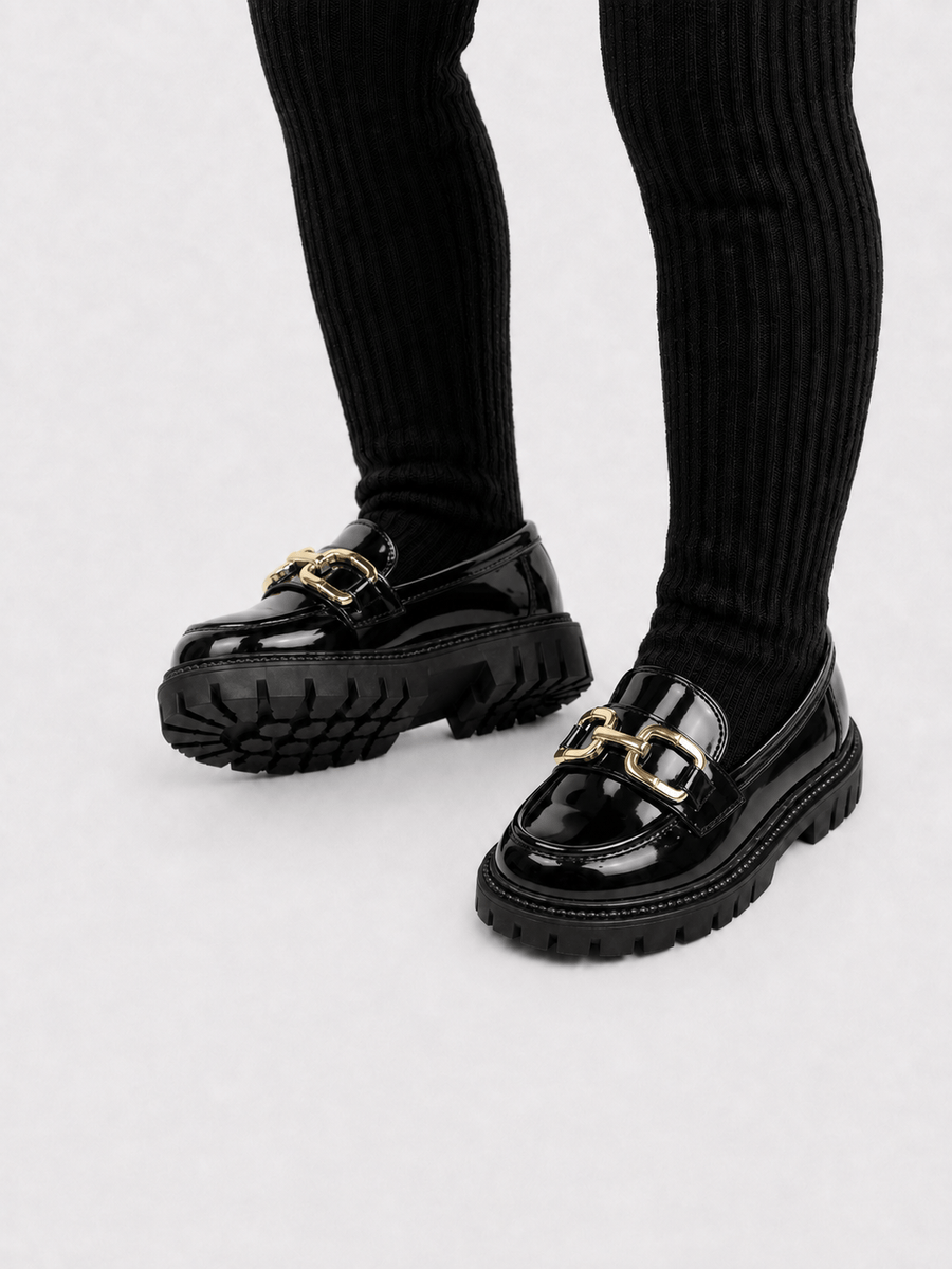 Casa Bellori Roxane – Mocassin noir à chaîne enfant