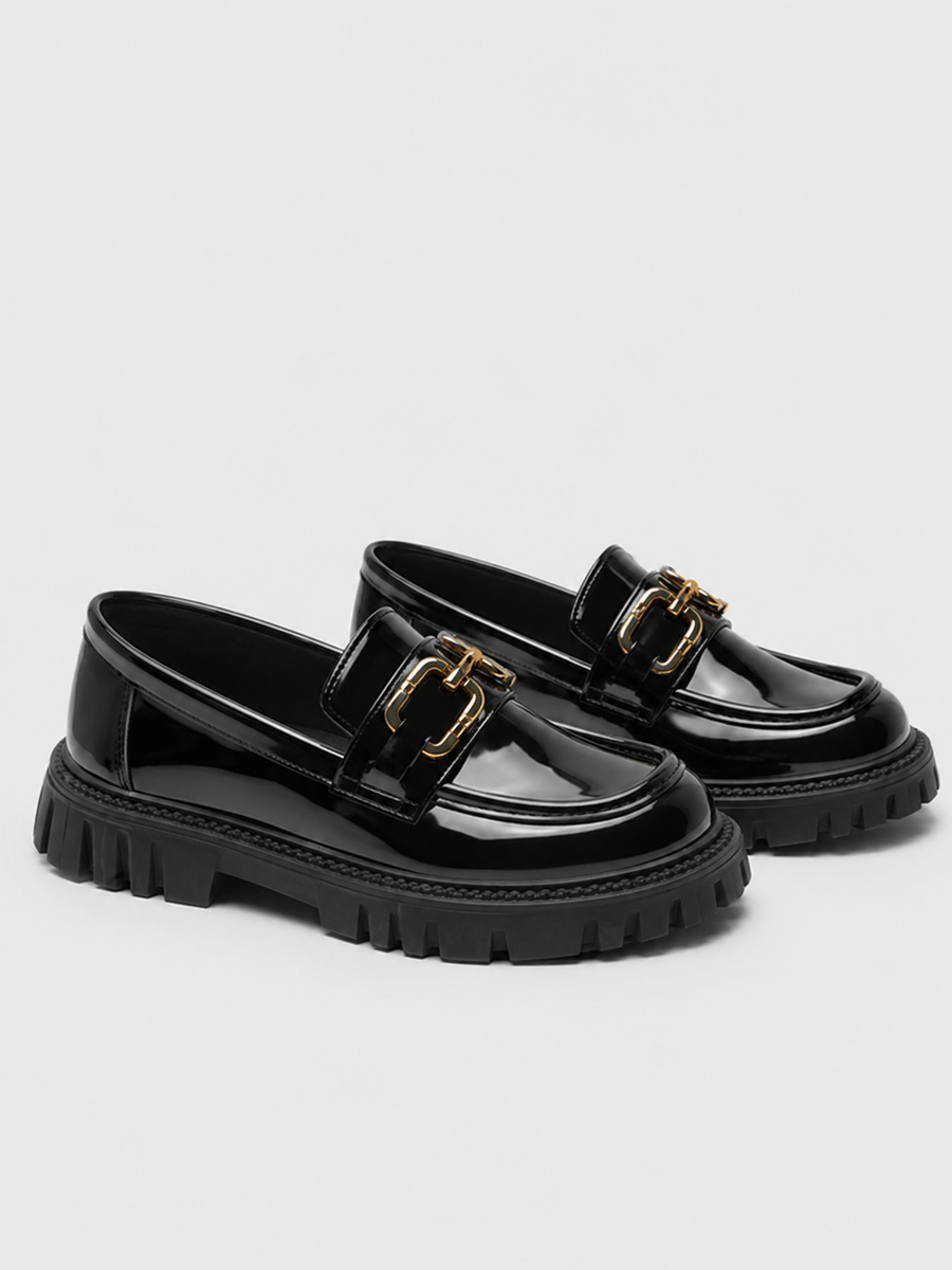 Casa Bellori Roxane – Mocassin noir à chaîne enfant