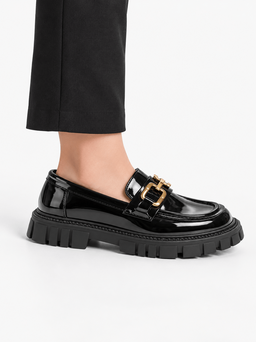 Casa Bellori Solène – Mocassin noir à boucle enfant