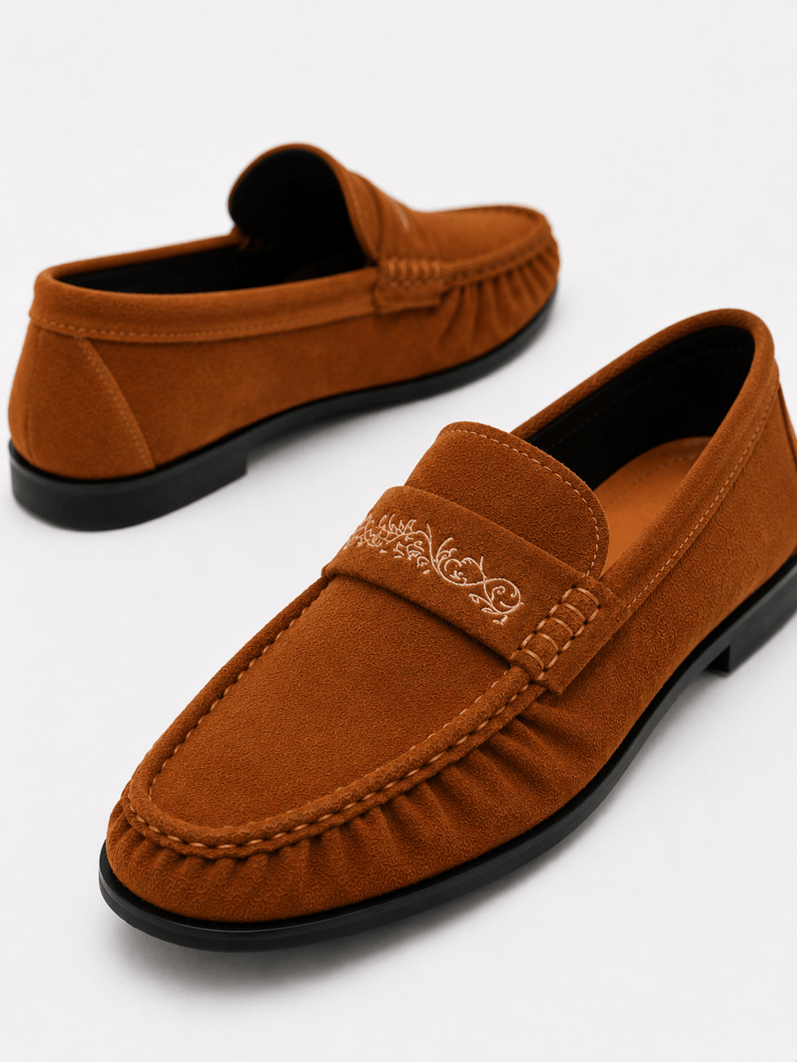 Casa Bellori Valentin – Mocassin en daim marron plissé homme
