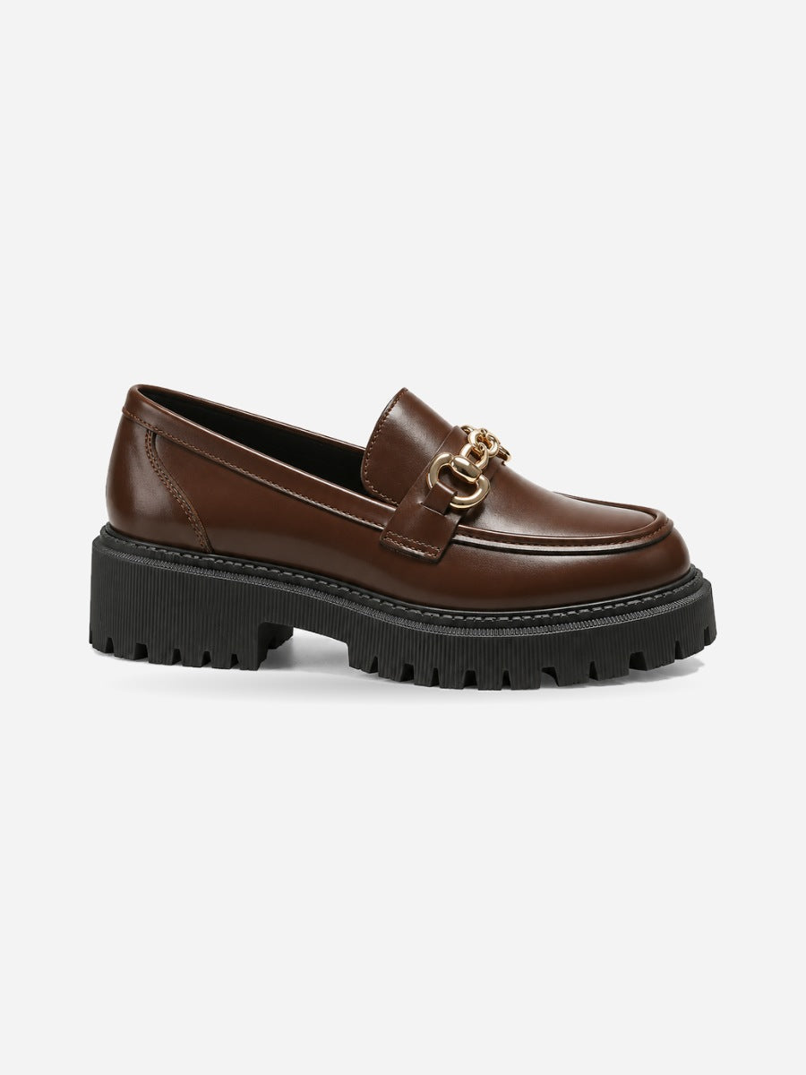 Claudia – Mocassin plateforme femme – Marron — profil droit