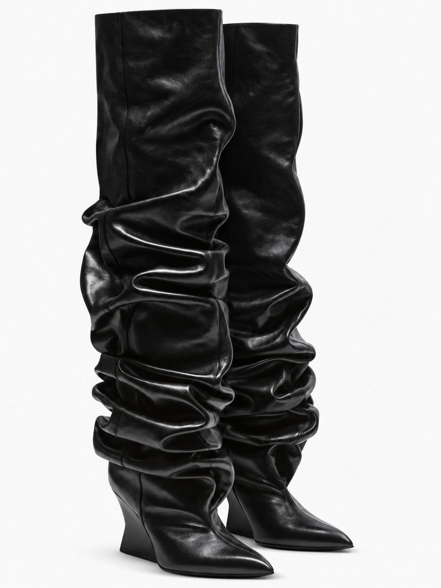 Clémence – Botte plissée à talon épais femme — paire 3/4