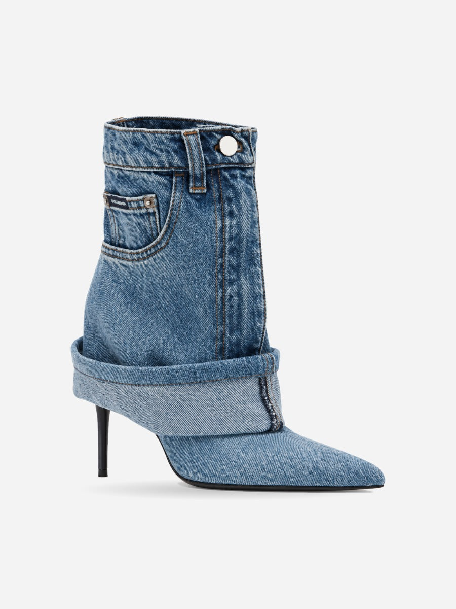Clio – Bottine à talon en jean femme – Bleu — profil droit