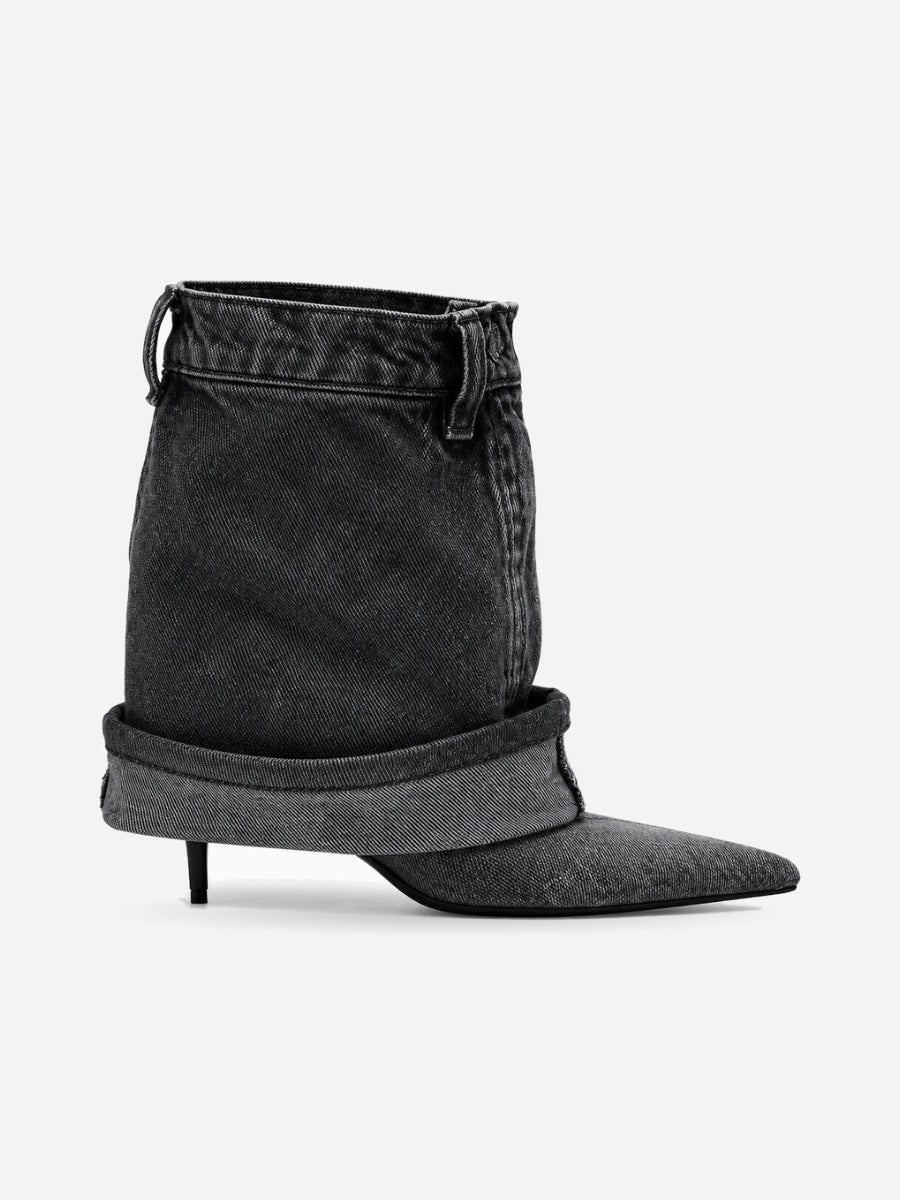 Clio – Bottine à talon en jean femme – Noir — profil droit