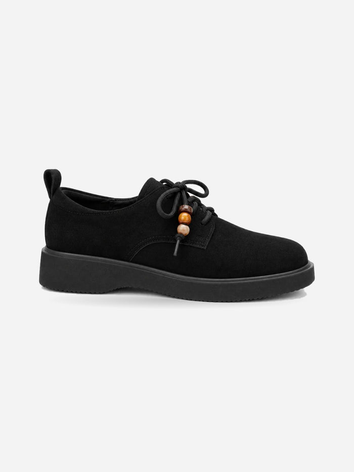 Colombe – Mocassin en daim femme – Noir — profil droit