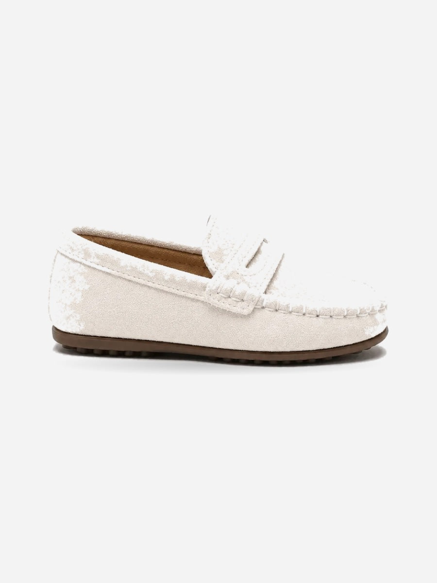 Constance – Mocassin style rétro enfant – Blanc — profil droit