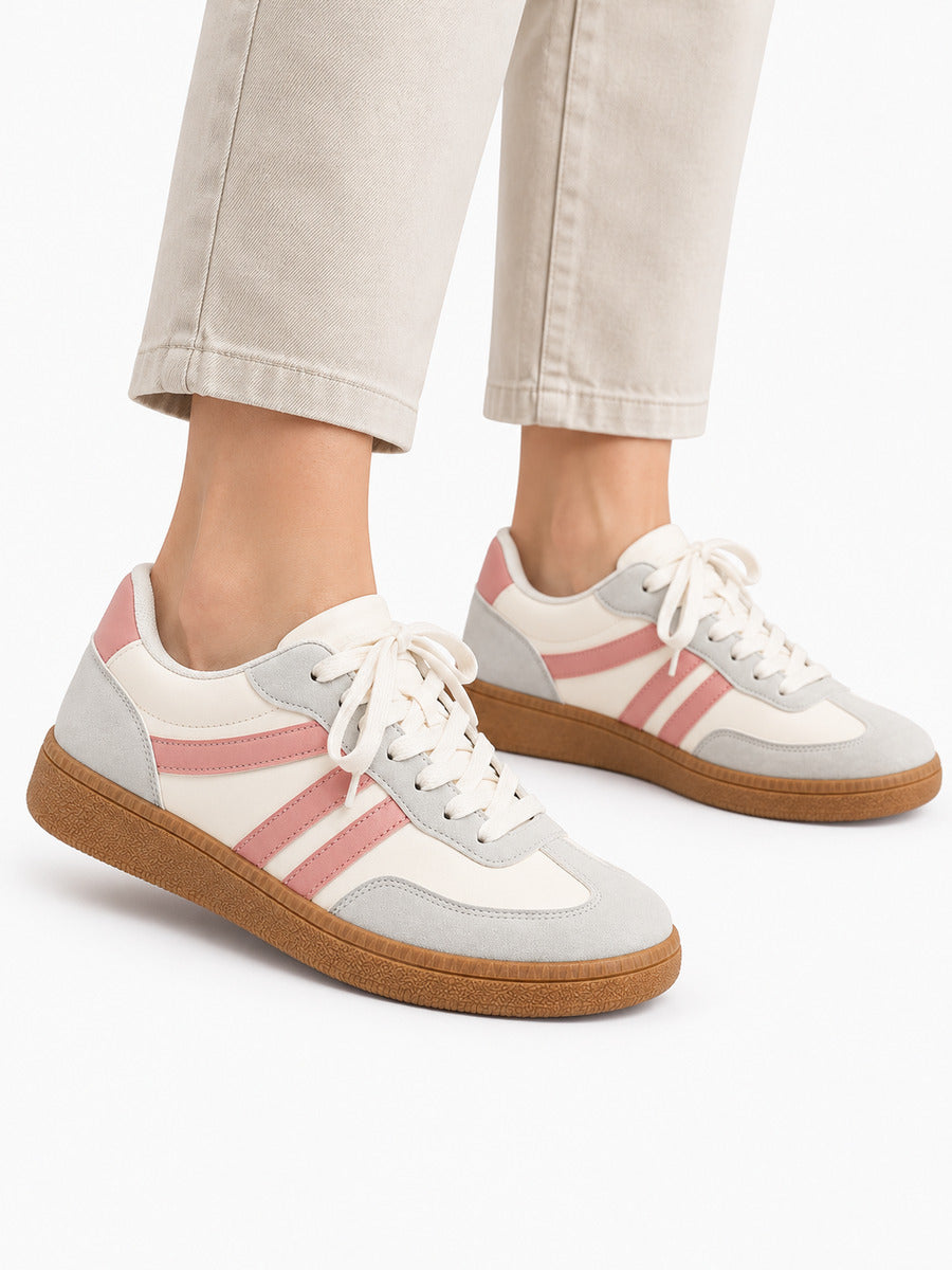 Diane – Baskets femme – Blanc et rose — portée