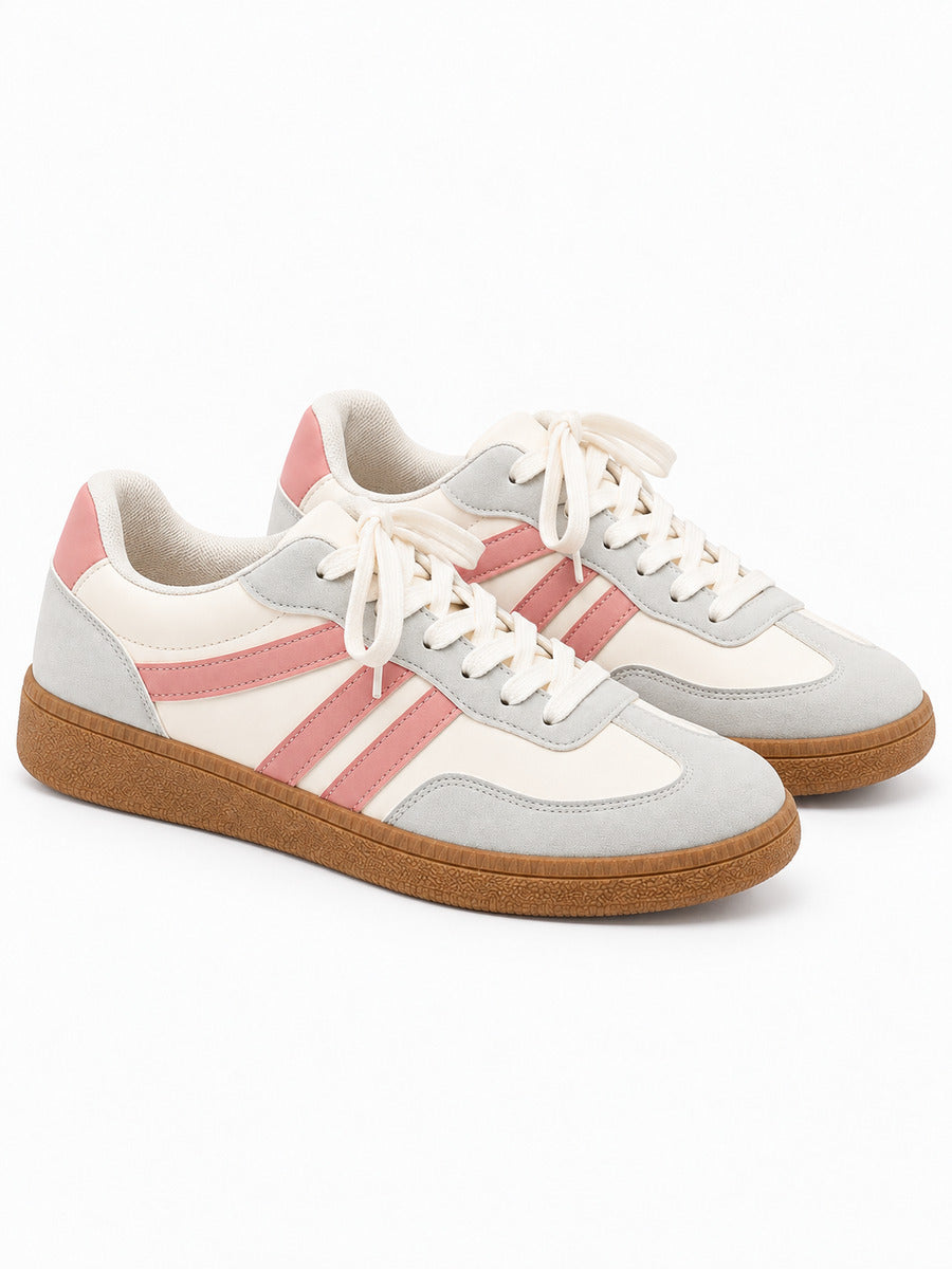 Diane – Baskets femme – Blanc et rose — trois quarts