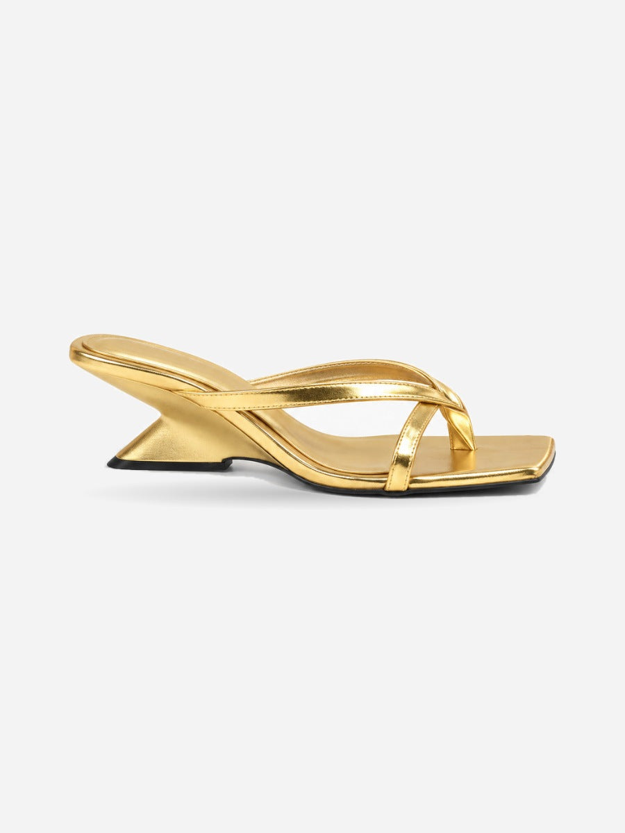 Dina – Mule à talon fin femme – Doré — profil droit