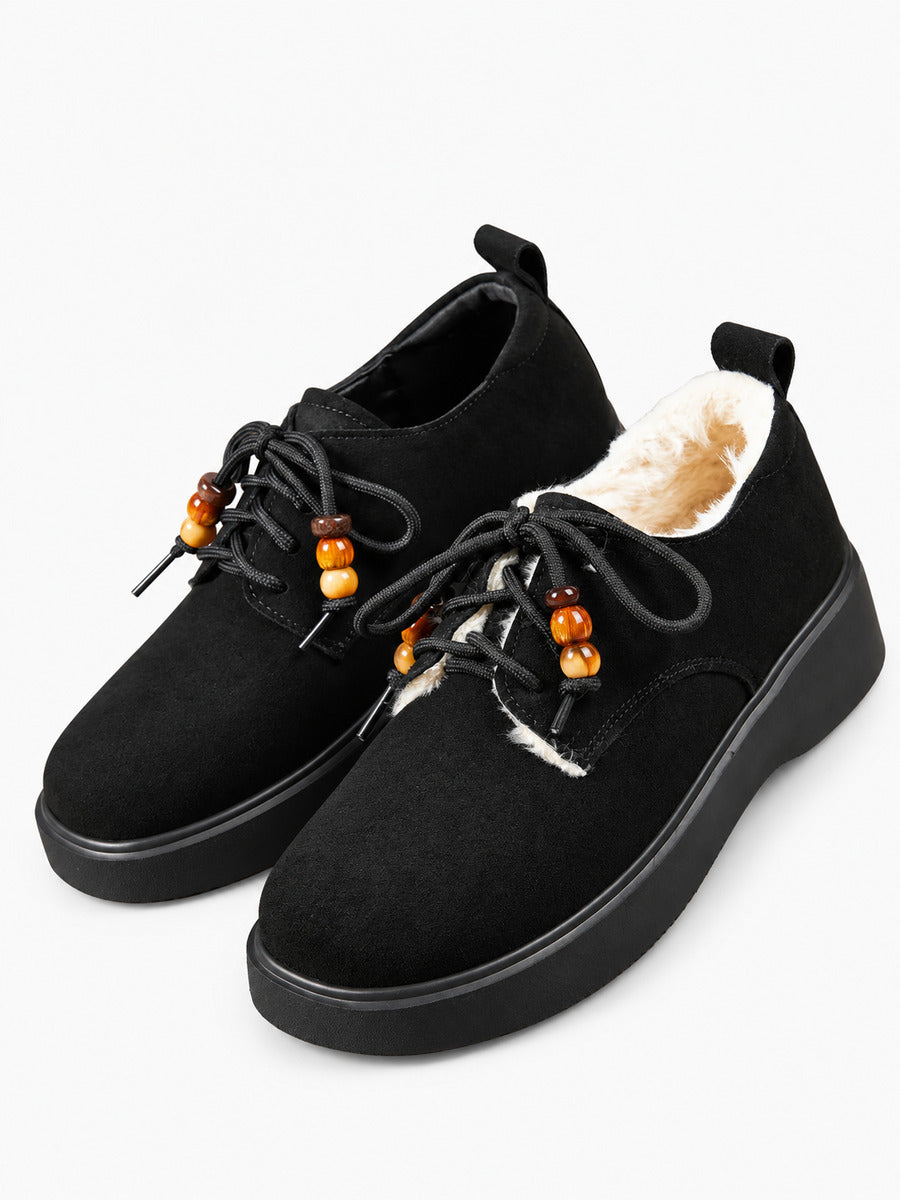 Domitille – Mocassin en daim noir à fourrure femme — paire 3/4