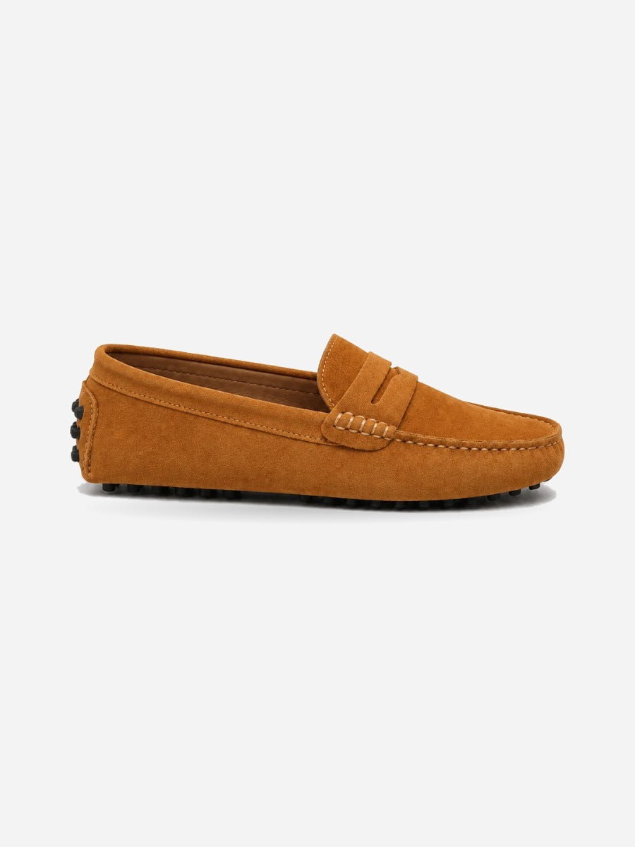 Dorian – Mocassin en daim souple homme – Camel — profil droit